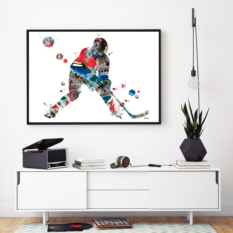 Ice Hockey Print Male Ice Hockey Player Watercolor Ice Hockey Winger Poster Hockey Painting Hockey Personalized Art Gift Add A Name image 3
