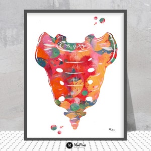 Sacrum Bone Watercolor Print, Anatomy Art Poster