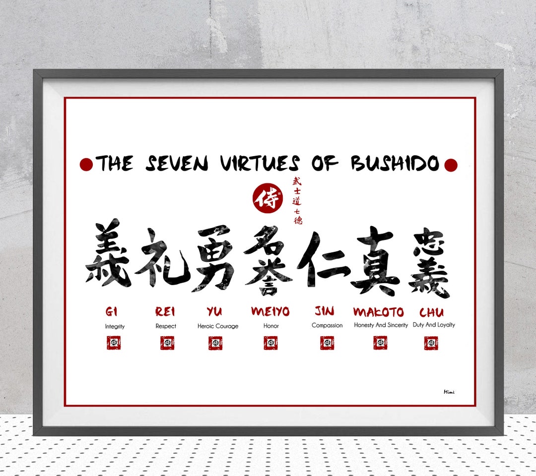 The Seven Virtues of Bushido Watercolor Print Bushido Code The Seven Virtues of Bushido Watercolor Print Bushido Code