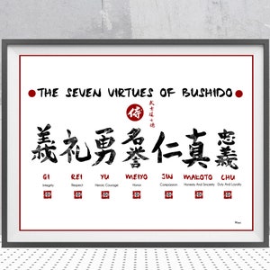 The Seven Virtues Of Bushido Watercolor Print Bushido Code Poster Samurai Virtues Painting Samurai Code Print Ethical IT Symbol Poster