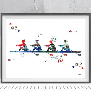 Rowing Sport Print Female Rowing Team Rower Poster Rowing Girls Team illustration canoeing kayaking Rowing Personalized Art Gift Add Names