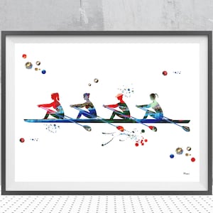 Rowing Sport Print Female Rowing Team Rower Poster Rowing Girls Team illustration canoeing kayaking Rowing Personalized Art Gift Add Names