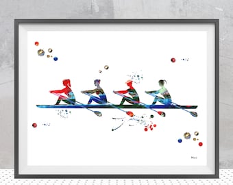 Watercolor Female Rowing Team | Rowing Club Decor | Gift 4+ Rowers