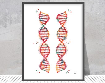 Abstract DNA Double Helix Watercolor | Genetics Art | Research Center Decor | Geneticist Gift
