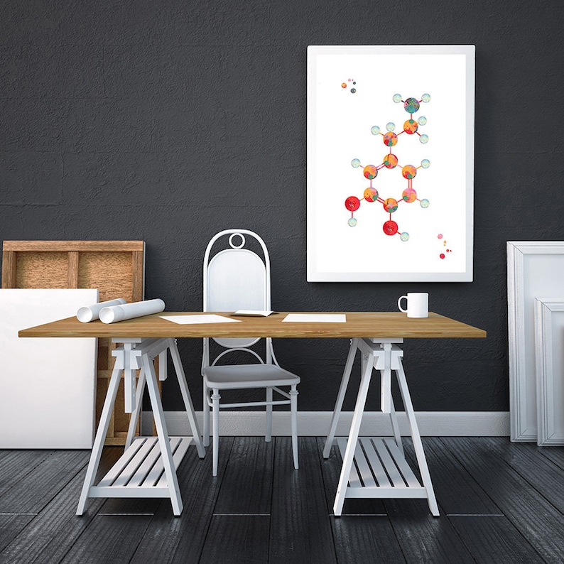 Dopamine Molecule watercolor print dopamine formula poster science Art dopamine chemical structure medical art biology art wall decor 917