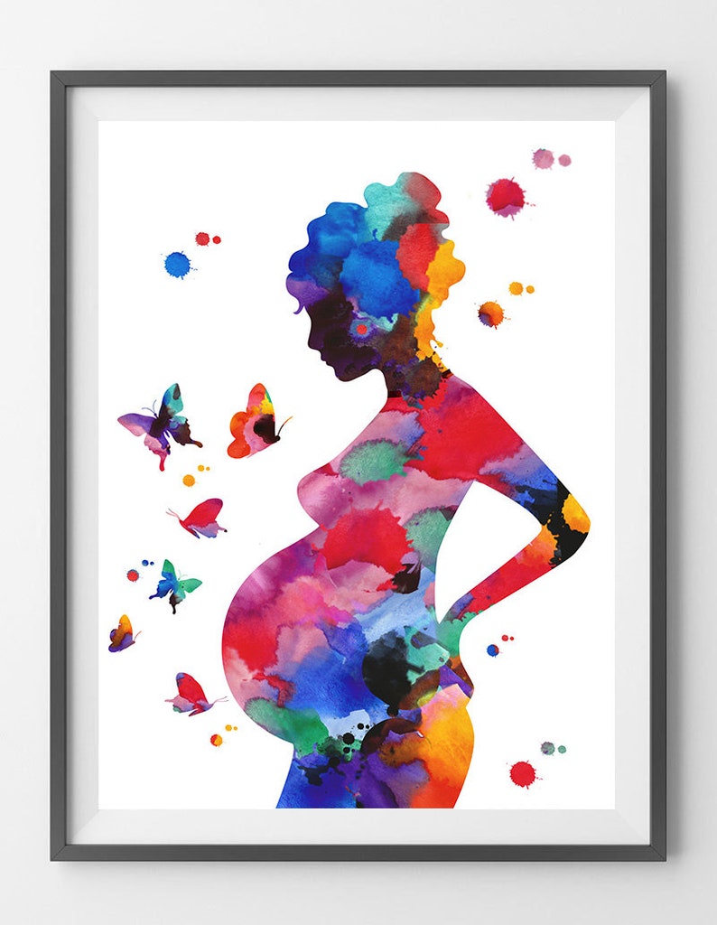 Pregnancy Art Print Woman With Child Watercolor Pregnant Woman image 0