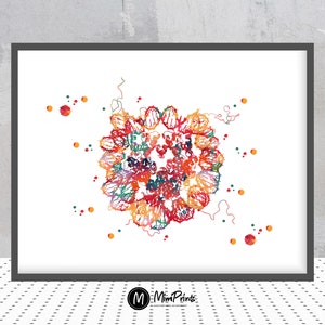 DNA Nucleosome Science Art Print Crystal Structure of Nucleosome Core Watercolor Genetics Art Poster