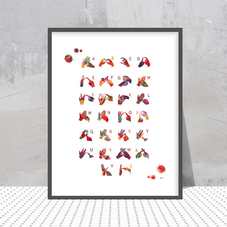 Sign Language Alphabet Art Print Audiology art BSL British Sign Language Poster BSL Manual Alphabet watercolor Fingerspelling Print image 1