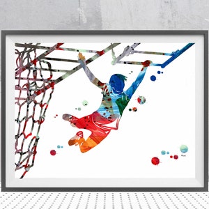 Kids Parkour Watercolor Print Bars Exercise Poster Outdoor Gym Parkour Game Print Teen Parkour Art Gift