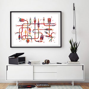 Computer Network Science Art Print Plugs and Wires Watercolor Poster PC ...