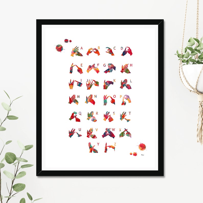 Sign Language Alphabet Art Print Audiology art BSL British Sign Language Poster BSL Manual Alphabet watercolor Fingerspelling Print image 3