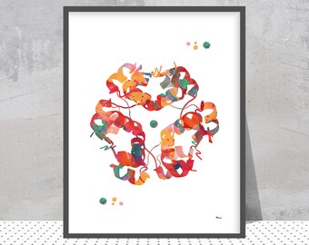 Insulin Science Print Insulin Hormone Structure Watercolor Poster Insulin Peptide Molecule Giclee Print Medical Art Science Antomy Art Gift