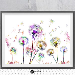 Dandelions field art print watercolor flowers painting print floral botanical Art dandelion flowers Wall Decor Gift