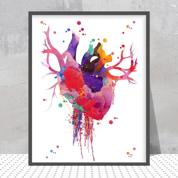 Herz Anatomie Druck - Abstrakte Medizinische Kunst Aquarell - Wanddekor für die Kardiologie
