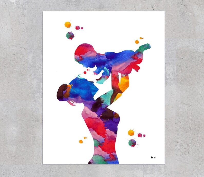 Mother and Child Watercolor Print Motherhood Art Print Newborn | Etsy
