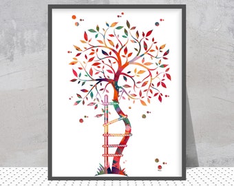 Albero storto simbolo ortopedico Stampa acquerello Albero ortopedico Stampa Chirurgia ortopedica Poster Anatomia Arte Regalo di arte medica dell'albero storto