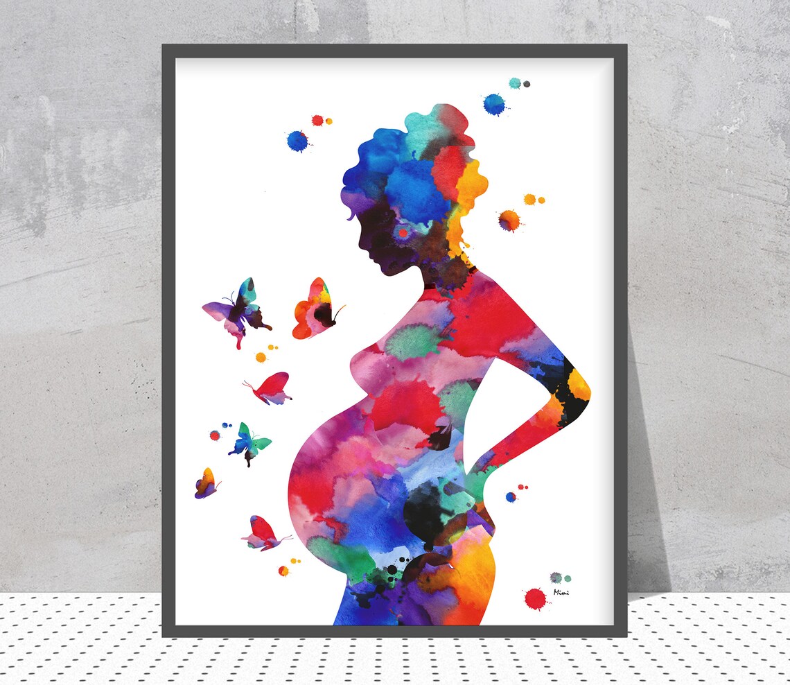 Pregnancy Art Print Woman With Child Watercolor Pregnant Woman Etsy