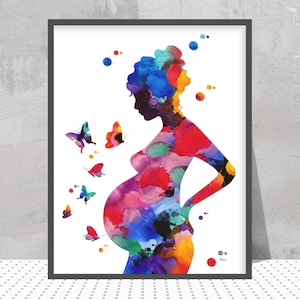 Schwangerschaft Kunst Druck Frau mit Kind Aquarell Schwangere Frau medizinische Kunst Poster Gynäkologie Hebammendruck Geburtshilfe OBGYN Wandkunst