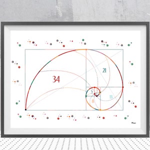 Fibonacci sequence Watercolor Print science art illustration fibonacci series poster golden section print