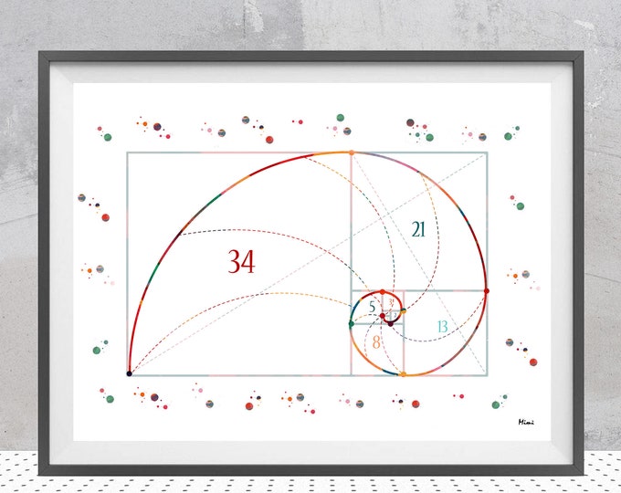 Fibonacci Sequence Watercolor Print | Science Art | Gift For Scientist