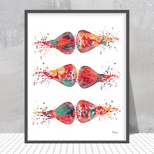 Brain Receptors Neurology Print Brain Synapse Watercolor Neurotransmitters Poster Abstract Design Of Neuronal Receptors Anatomy Art Gift