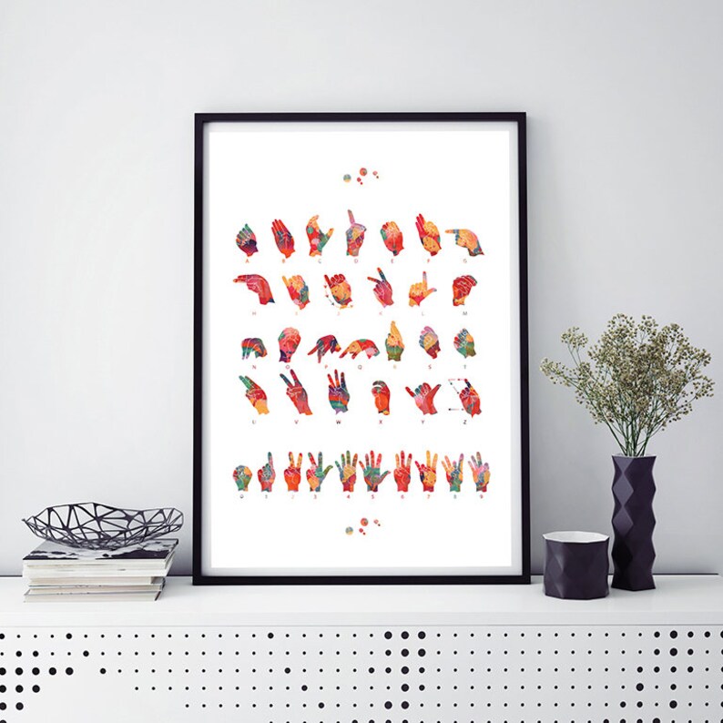 Fingerspelling Print Audiology art ASL Manual Alphabet watercolor Sign Language Alphabet Watercolor Print American Sign Language Poster