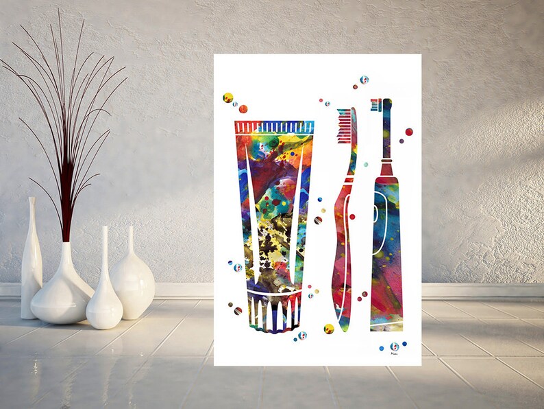 Dental Care Tools Watercolor Toothpaste Toothbrush Art Print Etsy