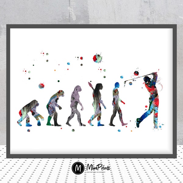 Golf Player Evolution Print Golfing Watercolor Poster Golf Swing Print Golfer Batting The Ball Poster Golf Personalized Art Gift Add A Name