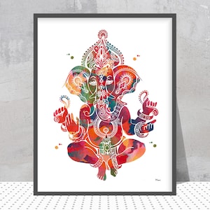 Stampa del dio indiano Ganesha Ganesh Acquerello Arte spirituale Arte yoga Mantra Ganapati Vinayaka Ganesh Dio indù Dei indiani Stanza yoga Arte murale