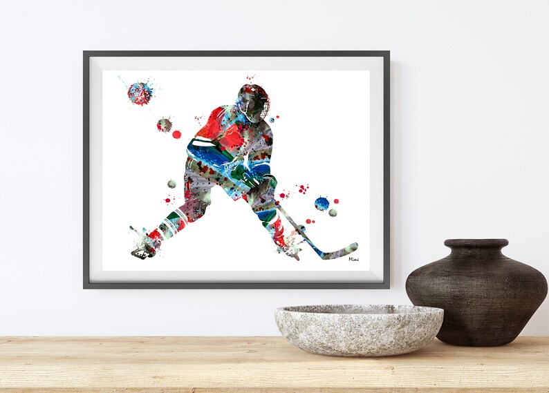 Ice Hockey Print Male Ice Hockey Player Watercolor Ice Hockey Winger Poster Hockey Painting Hockey Personalized Art Gift Add A Name image 5