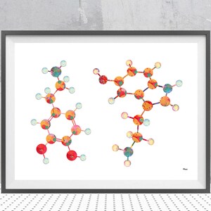 Serotonin and Dopamine watercolor print Serotonin&Dopamine neurotransmitters chemical formula science art biology Print