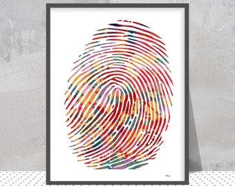 Fingerprint Watercolor Print Colorful Fingerprint Poster Fingerprint Illustration Fingerprint Abstract Anatomy Science Art Gift