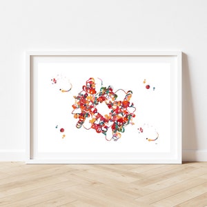 Hemoglobin science art watercolor print blood cells hemoglobin poster anatomy art heme group painting print biology art hemoglobin image 5