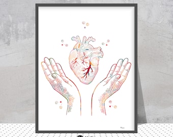 Impression d'anatomie des soins cardiaques, affiche du symbole du coeur en bonne santé, affiche de prévention des maladies cardiaques, impression d'art de chirurgie, cadeau de cardiologue, décoration de clinique de cardiologie