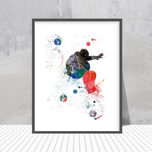 Snowboarder print Snowboard rider jumping in Watercolor Snowboard powder poster freeride Snowboarding Personalized Wall Art Gift Add A Name