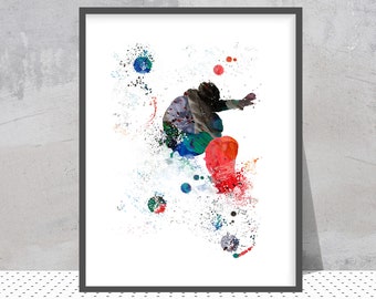 Snowboarder print Snowboard rider jumping in Watercolor Snowboard powder poster freeride Snowboarding Personalized Wall Art Gift Add A Name