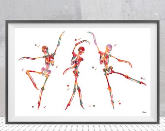 Dancing Phases Anatomy Print Skeletal System And Ballet Movements Dancing Biometrics Sports Art Watercolor Dancing Skeleton Print