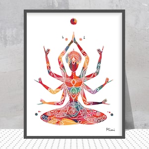 Stampa della dea indiana Kali, poster Kali Ma, arte spirituale, yoga, mantra, arte murale, simbolo energetico femminile, acquerello, decorazione murale della madre Kali.