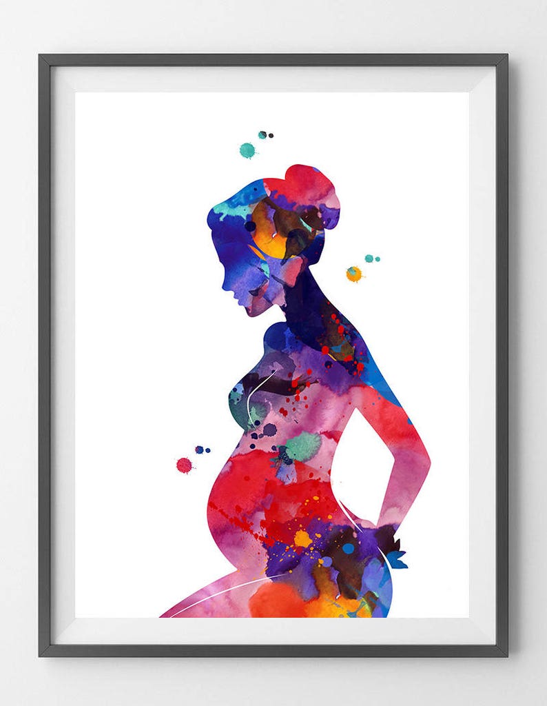 Pregnancy Painting Print Pregnant Woman Watercolor Poster image 0