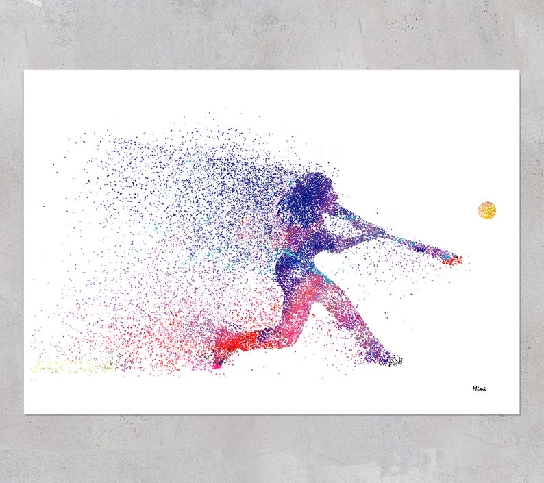 Softball Player Watercolor Print Softball Poster Softball Hit - Etsy