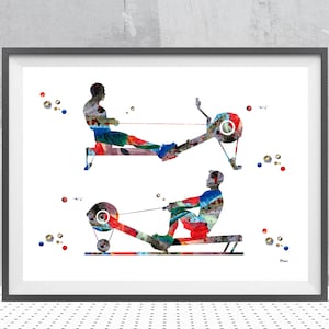 Rowing Art Print Indoor Rowing Poster Male Rower training on Indoor Rowing Machine Illustration Rowing Personalized Art Gift Add A Name