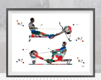 Rowing Art Print Indoor Rowing Poster Male Rower training on Indoor Rowing Machine Illustration Rowing Personalized Art Gift Add A Name