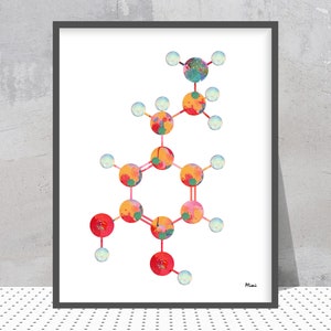 Dopamine Molecule watercolor print dopamine formula poster science Art dopamine chemical structure medical art biology art wall decor