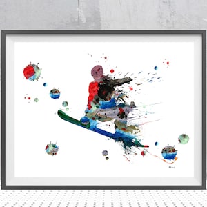Snowboard Rider Sport Print Snowboarder jumping in powder Poster Freeride Snowboarding Personalized Wall Art Gift Add A Name