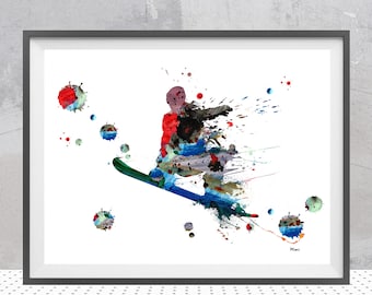 Impression de snowboarder - snowboarder sautant dans la poudreuse - art du sport snowboard freeride