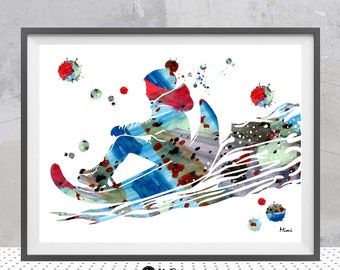 Sledding Boy Watercolor Print Poster Of A Kid On A Sledge Kids room Decor Winter Sports Sledding Painting Print