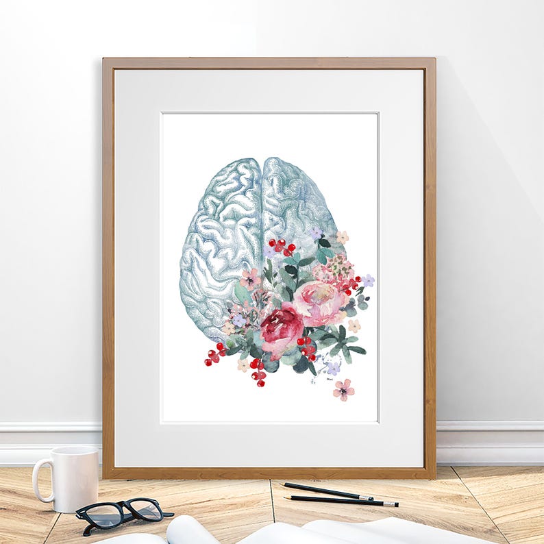 Floral Brain Anatomy Print – Pastel Watercolor Neurology Art - Etsy
