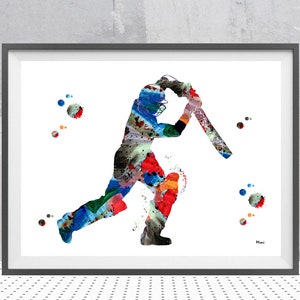 Cricket Player Watercolor Print Cricket Sport Art Print Batsman Striking Cricket Ball Poster Cricket Personalized Art Gift Add A Name