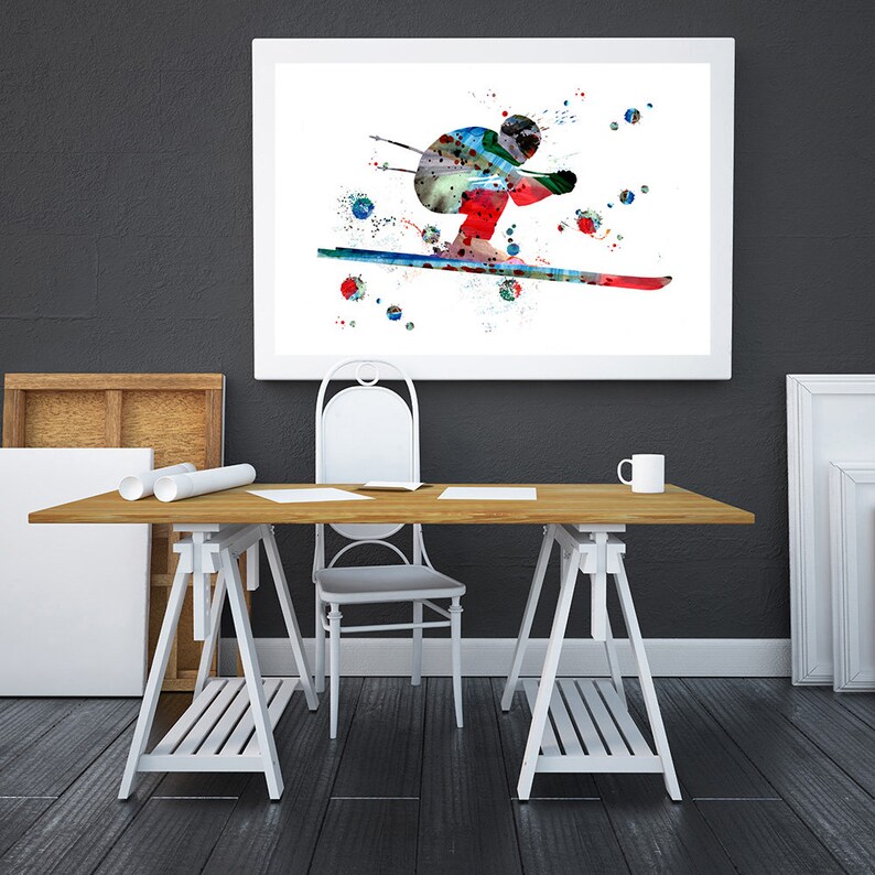 Downhill Skier Watercolor Print Downhill Ski Art Poster Alpine Etsy