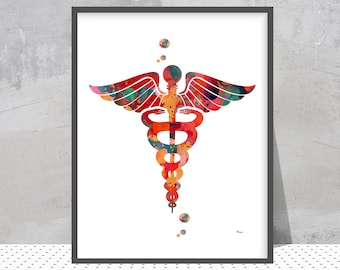 MD Caduceus Print | Medical Art | Physician Office Decor | Personalized Graduation Gift
